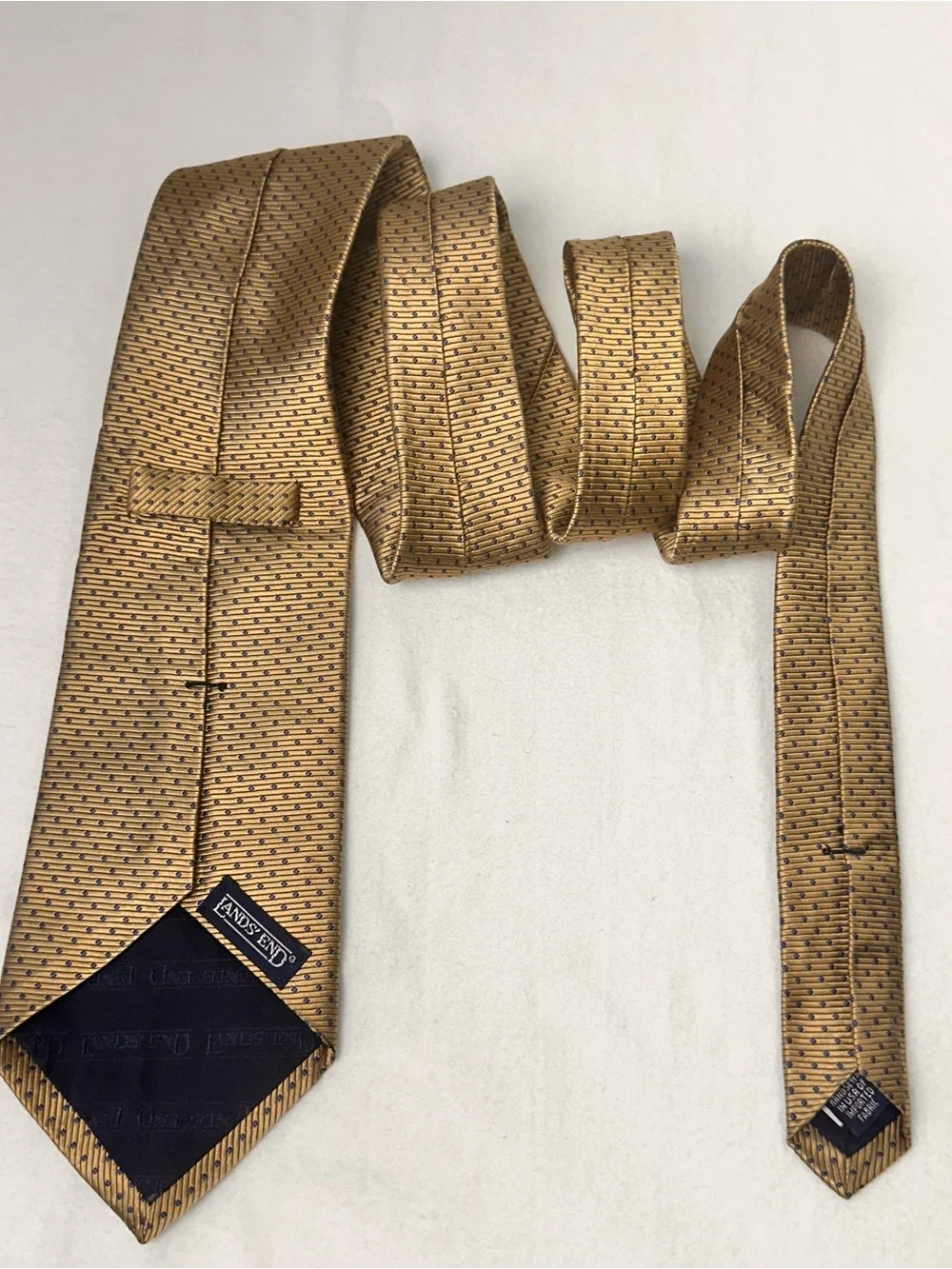 Lands’ End Handmade Tie Silk Necktie Mens Geometric Classic Gold  Tie